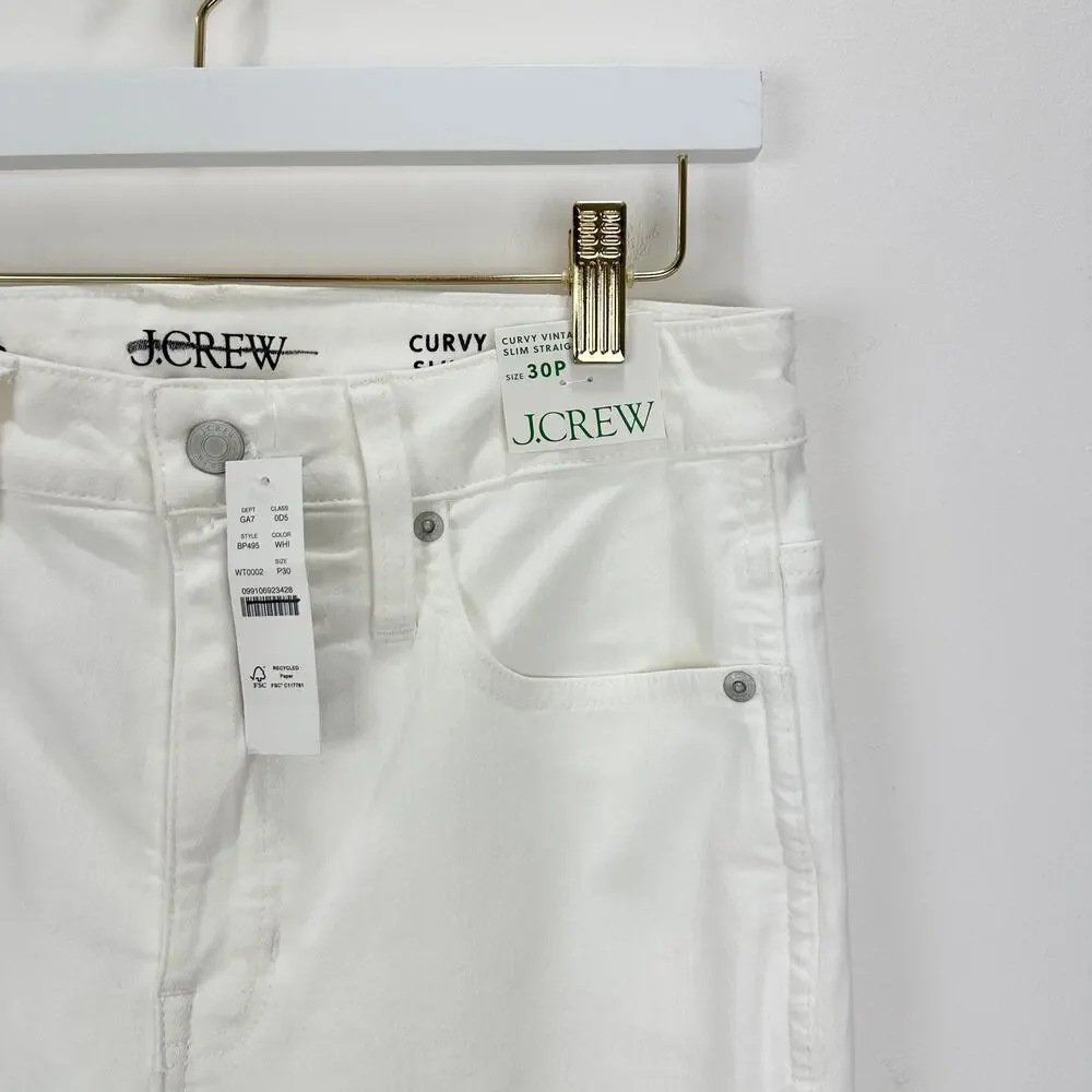 J.Crew Petite Curvy Vintage Straight Slim Jeans High Waisted White US 30 NWT